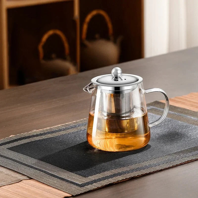 450ml-950ml Värmebeständig Glas Teekanna – Rostfritt Stål Te-sil, Blomkanna för Kung Fu Teetillbehör, Puer- och Oolong-te
