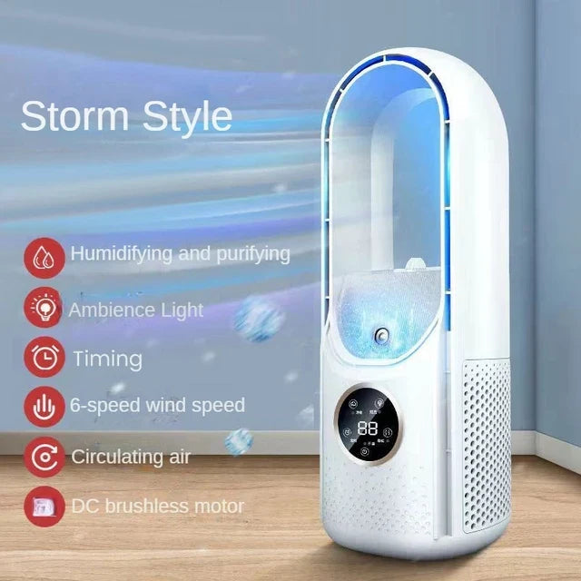 Bärbar USB-bladlös luftkylare – Tyst 6-växlad elektrisk fläkt med timer och luftfuktare | Karnz
