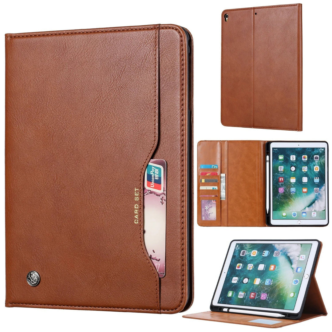 Leder Flip Case för iPad 9,7 (2017-2018), 10,2 (7. / 8. Gen), Air 2/3/4, Pro 9,7/10,5/11 - Vattentålig, Stötsäker, Affärs Tablet Fodral