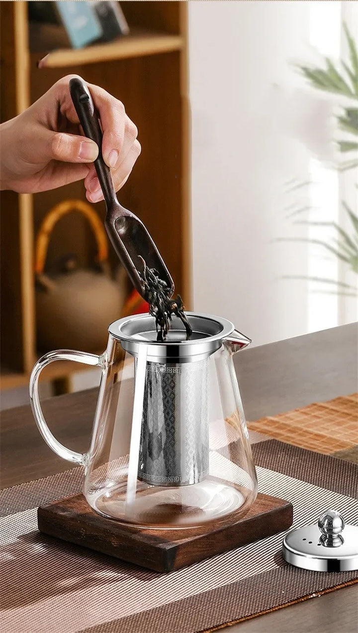 450ml-950ml Värmebeständig Glas Teekanna – Rostfritt Stål Te-sil, Blomkanna för Kung Fu Teetillbehör, Puer- och Oolong-te