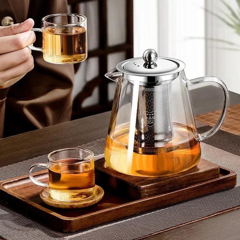 450ml-950ml Värmebeständig Glas Teekanna – Rostfritt Stål Te-sil, Blomkanna för Kung Fu Teetillbehör, Puer- och Oolong-te