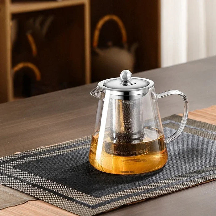 450ml-950ml Värmebeständig Glas Teekanna – Rostfritt Stål Te-sil, Blomkanna för Kung Fu Teetillbehör, Puer- och Oolong-te