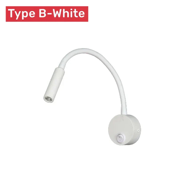 Karnz | Modern flexibel LED-läsvägglampa med strömbrytare för sovrum och studier - 1W/3W