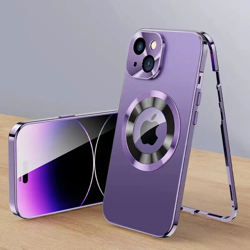 Fodral 360° Fullskärm Linse Metall Magnetisk Magsafe Höljen Aluminium för iPhone 15 14 13