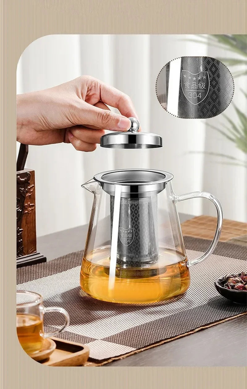 450ml-950ml Värmebeständig Glas Teekanna – Rostfritt Stål Te-sil, Blomkanna för Kung Fu Teetillbehör, Puer- och Oolong-te