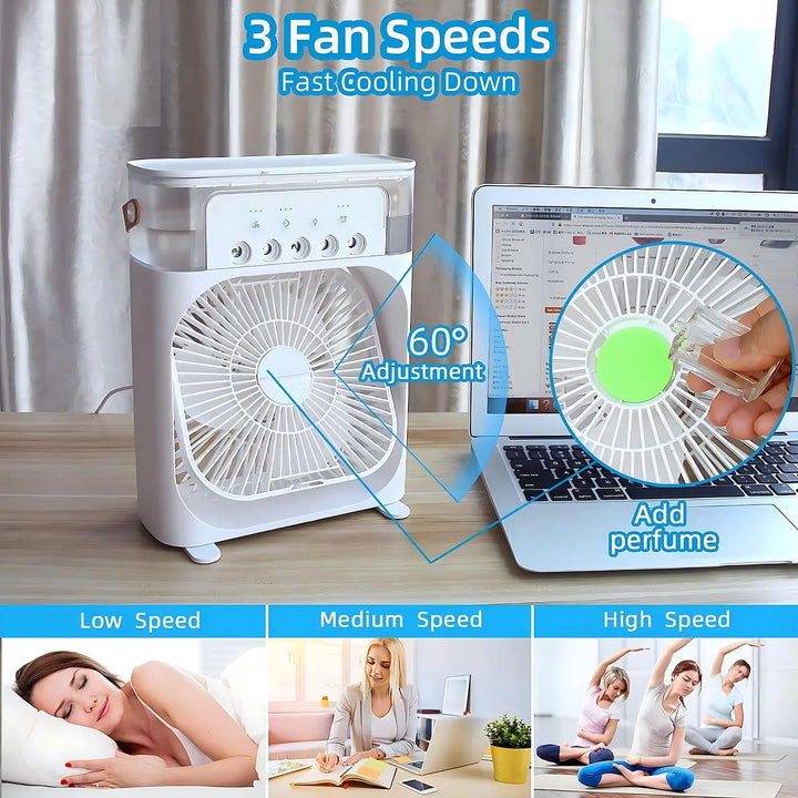 Bärbar 3-i-1 AirCooler med fläkt, luftkonditionering och luftfuktare - Energieffektiv, 7-färgad LED-belysning | Karnz