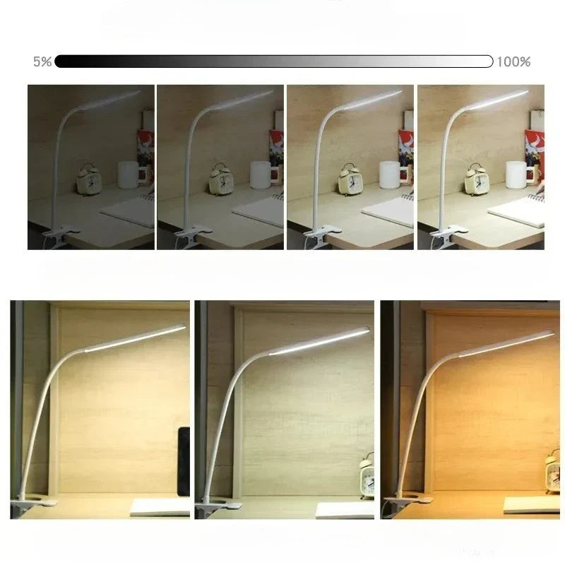 Karnz | LED-Klemmlampa LumaFlex | 3 ljusfärger &amp; 10 ljusstyrkenivåer | USB-drift | Flexibel svanhals | Ögonvänlig &amp; dimbar