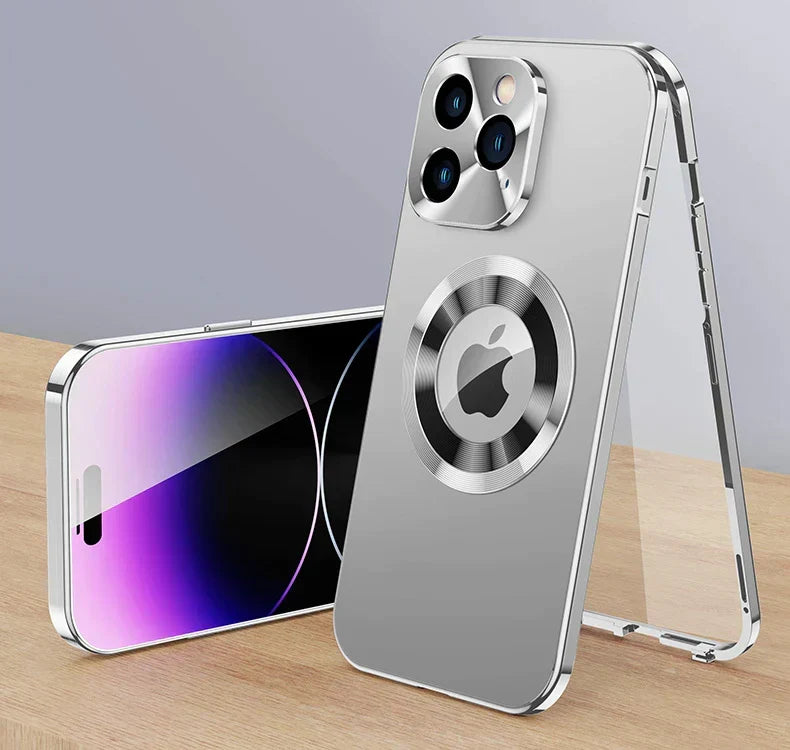 Fodral 360° Fullskärm Linse Metall Magnetisk Magsafe Höljen Aluminium för iPhone 15 14 13