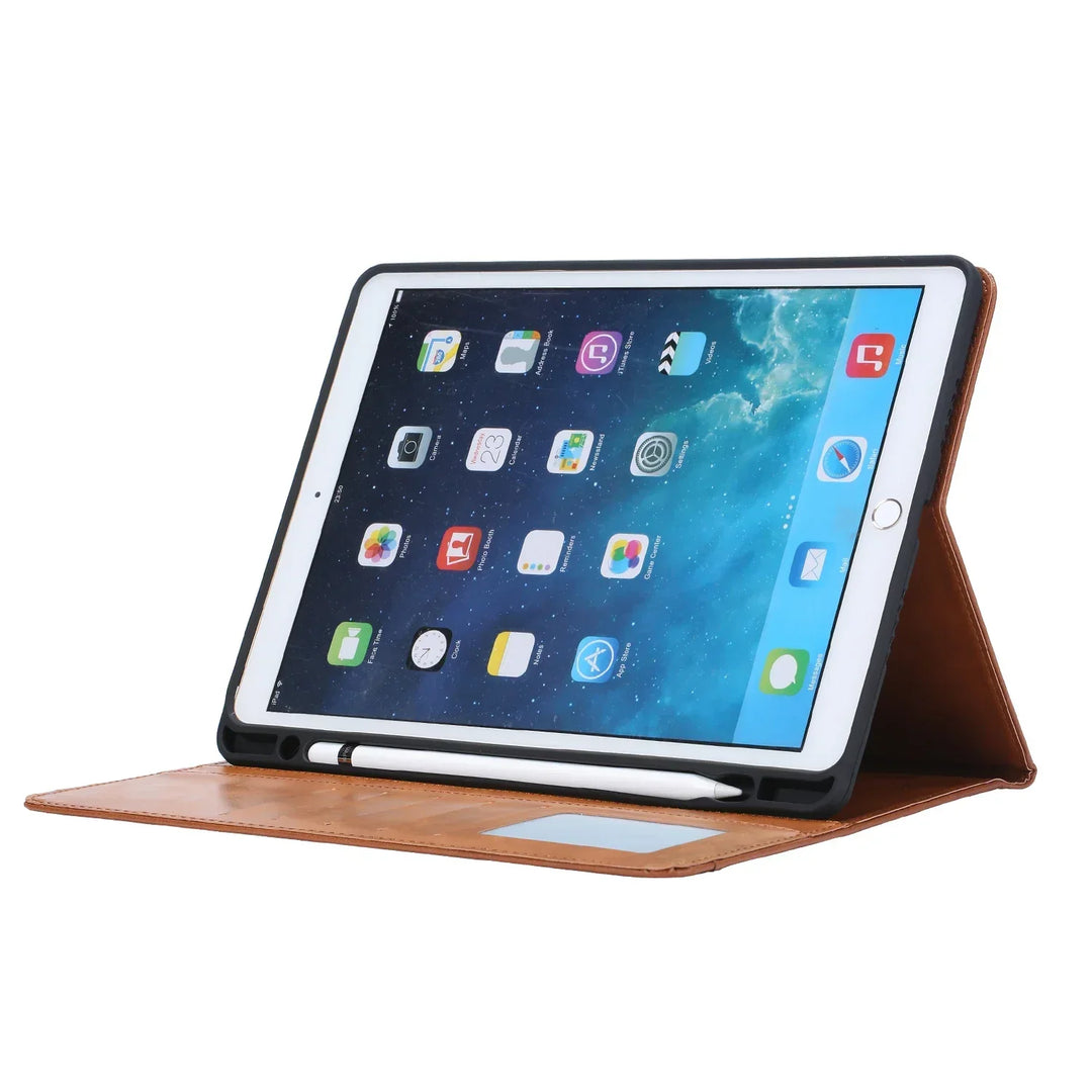 Leder Flip Case för iPad 9,7 (2017-2018), 10,2 (7. / 8. Gen), Air 2/3/4, Pro 9,7/10,5/11 - Vattentålig, Stötsäker, Affärs Tablet Fodral