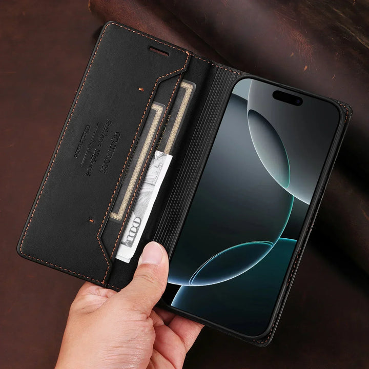 Sandsberg | RFID Flip Läder Samsung S25/S24/S23 Magnetisk Plånboksfodral