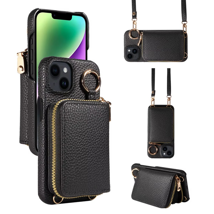 Högkvalitativ multifunktionell iPhone-fodral i läder med anti-avmagnetiseringsskydd
