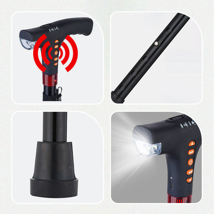 Sandsberg | Intelligent Gångstav | LED-lampa med Fallalarm | Svart