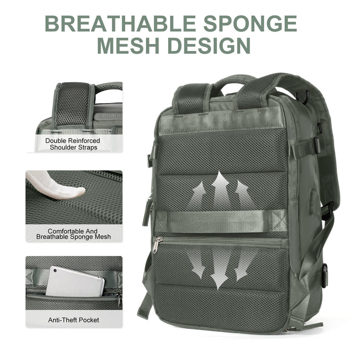 Karnz | Travelliva Damernas Reserucksack 35 L | Vattentät &amp; med USB-port | Stöldskydd &amp; Skofack | För Vandring, Vardag &amp; Resor