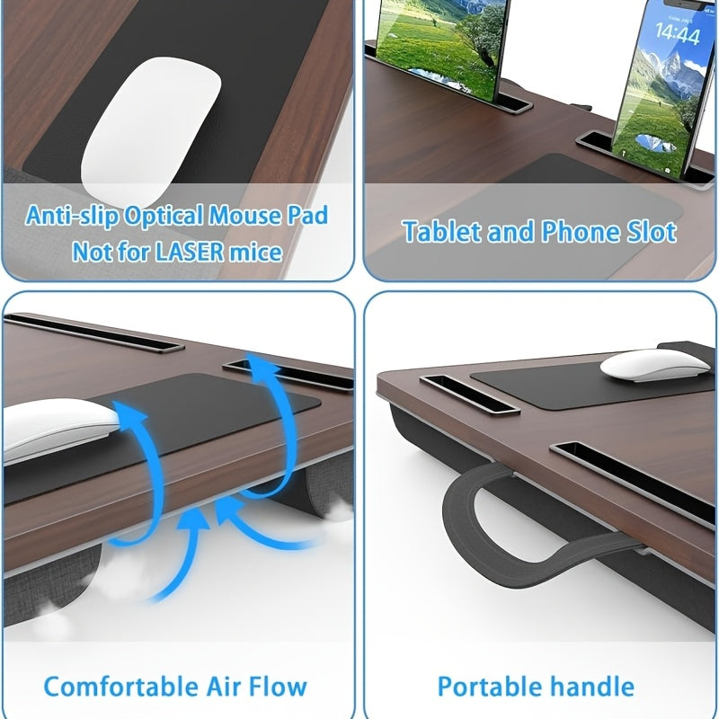 Ergonomisk laptopställ med handledsstöd och fack för enheter | Karnz