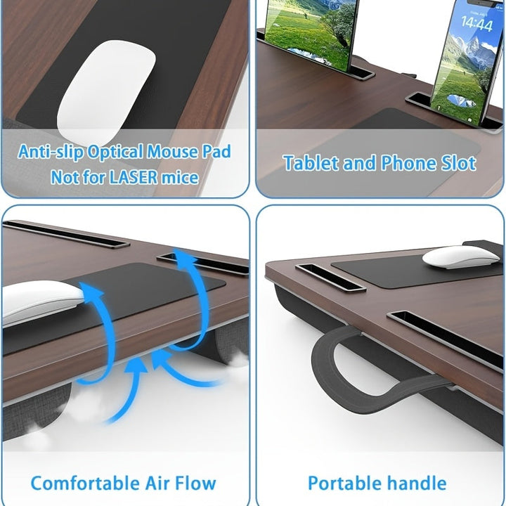 Ergonomisk laptopställ med handledsstöd och fack för enheter | Karnz