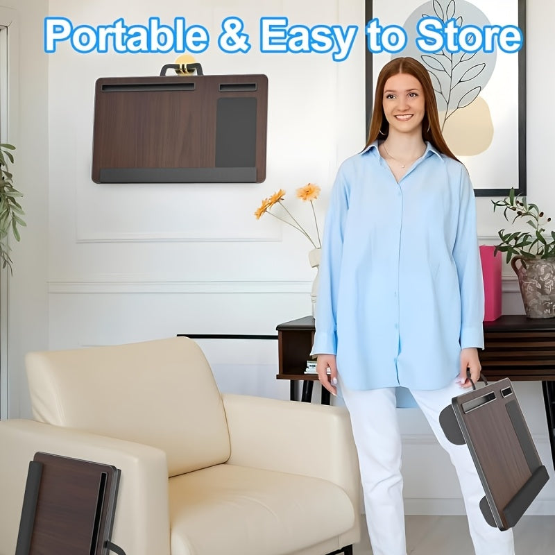 Ergonomisk laptopställ med handledsstöd och fack för enheter | Karnz