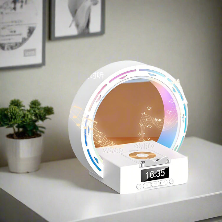 4-i-1 Bluetooth-högtalarlampa med laddningsplatta och väckarklocka