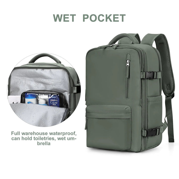Karnz | Travelliva Dam Reserucksack 35 L | Vattentät &amp; med USB-port | Stöldskydd &amp; Skofack | För Vandring, Vardag &amp; Resor
