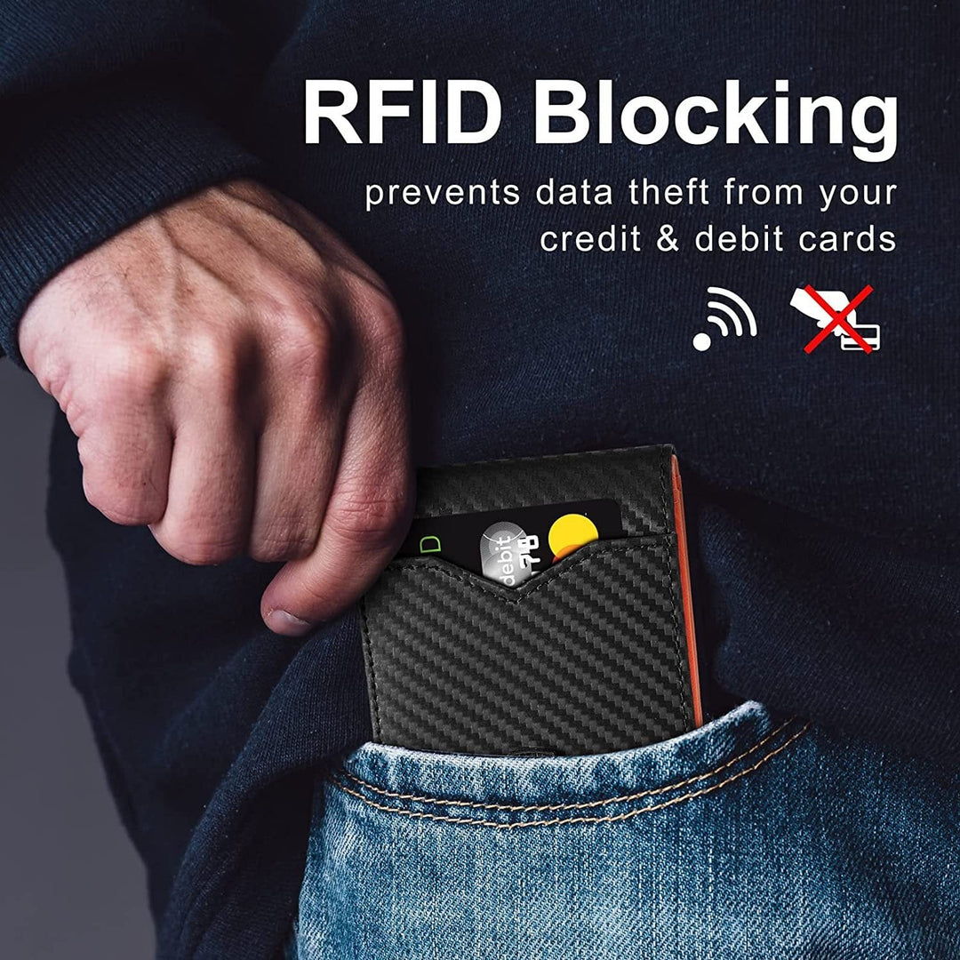 Slim RFID-plånbok för herrar | Kortfodral i läder | Svart