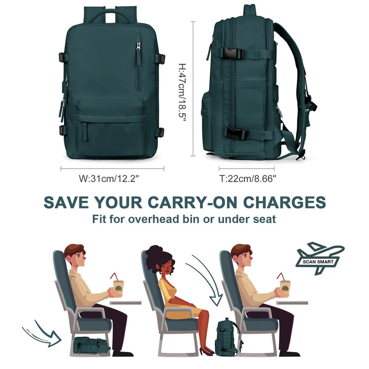 Karnz | Travelliva Damernas Reserucksack 35 L | Vattentät &amp; med USB-port | Stöldskydd &amp; Skofack | För Vandring, Vardag &amp; Resor