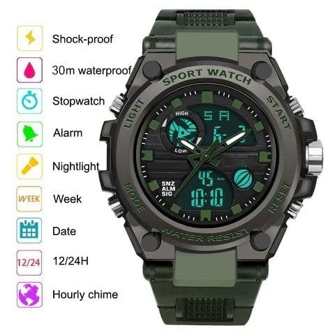 ⌚Sportig Dual-Display Mode Multifunktionell vattentät lysande herrarmbandsur