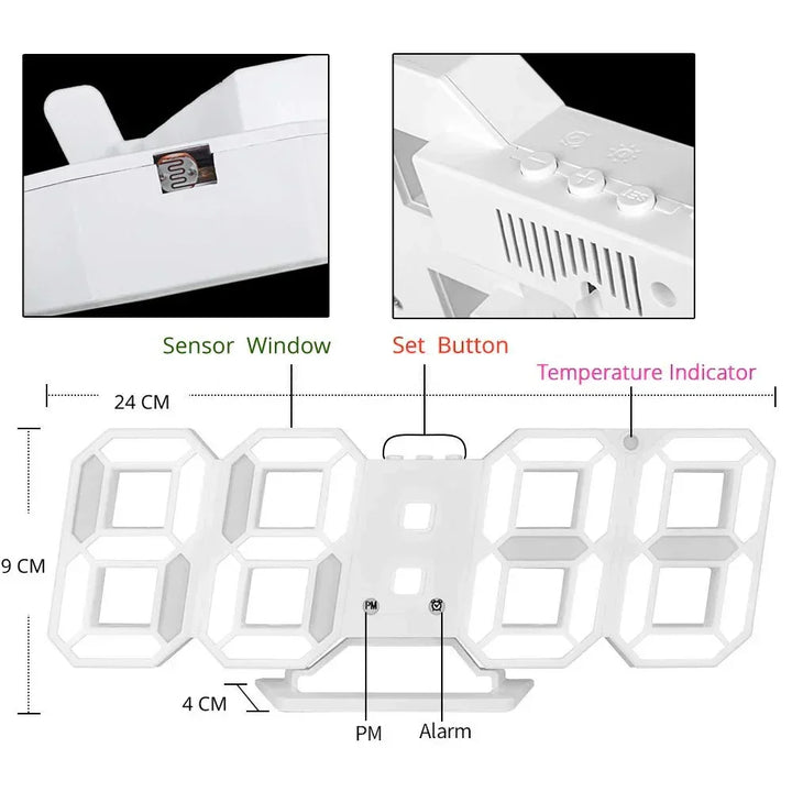Digital 3D LED Väckarklocka – Modern design med dimmfunktion och optimal synlighet