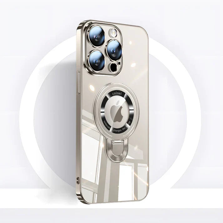 Karnz | iPhone MagSafe Serie | Transparent elektropläterad roterande ställhandyfodral