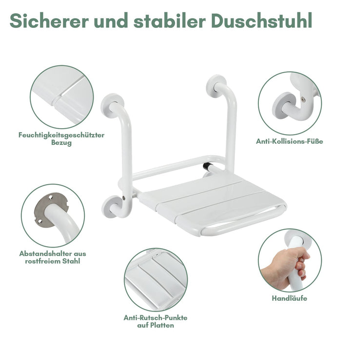 Fällbar Duschklappsitz med Armstöd Väggmontering | Karnz