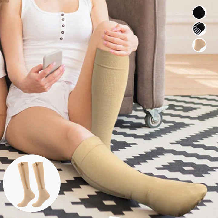 Elastiska kompressionsstrumpor med dragkedja