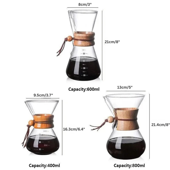 Handglas-Kaffekanna med rostfri stålfilter för droppbryggning av kaffe | Karnz