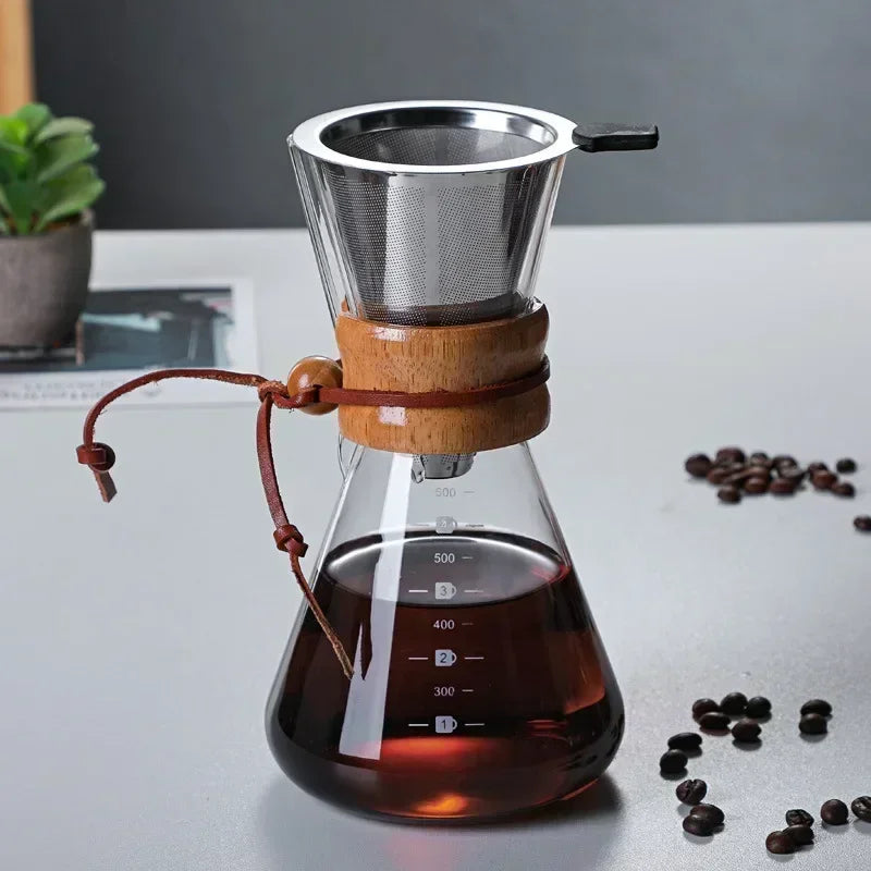 Handglas-Kaffekanna med rostfri stålfilter för droppbryggning av kaffe | Karnz