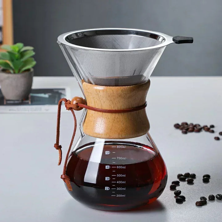 Handglas-Kaffekanna med rostfri stålfilter för droppbryggning av kaffe | Karnz
