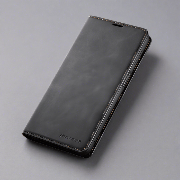 Läderfodral för iPhone 15 med plånboksformat | Magnetiskt flipfodral med kortfack