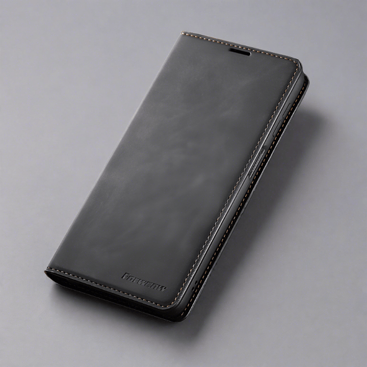 Läderfodral för iPhone 15 med plånboksformat | Magnetiskt flipfodral med kortfack