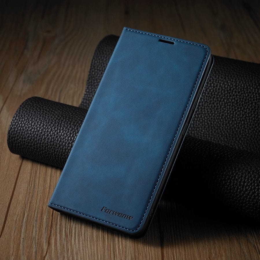 Läderfodral för iPhone 15 med plånboksformat | Magnetiskt flipfodral med kortfack