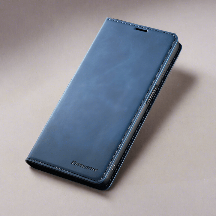 Läderfodral för iPhone 15 med plånboksformat | Magnetiskt flipfodral med kortfack