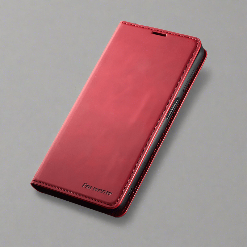 Läderfodral för iPhone 15 med plånboksformat | Magnetiskt flipfodral med kortfack