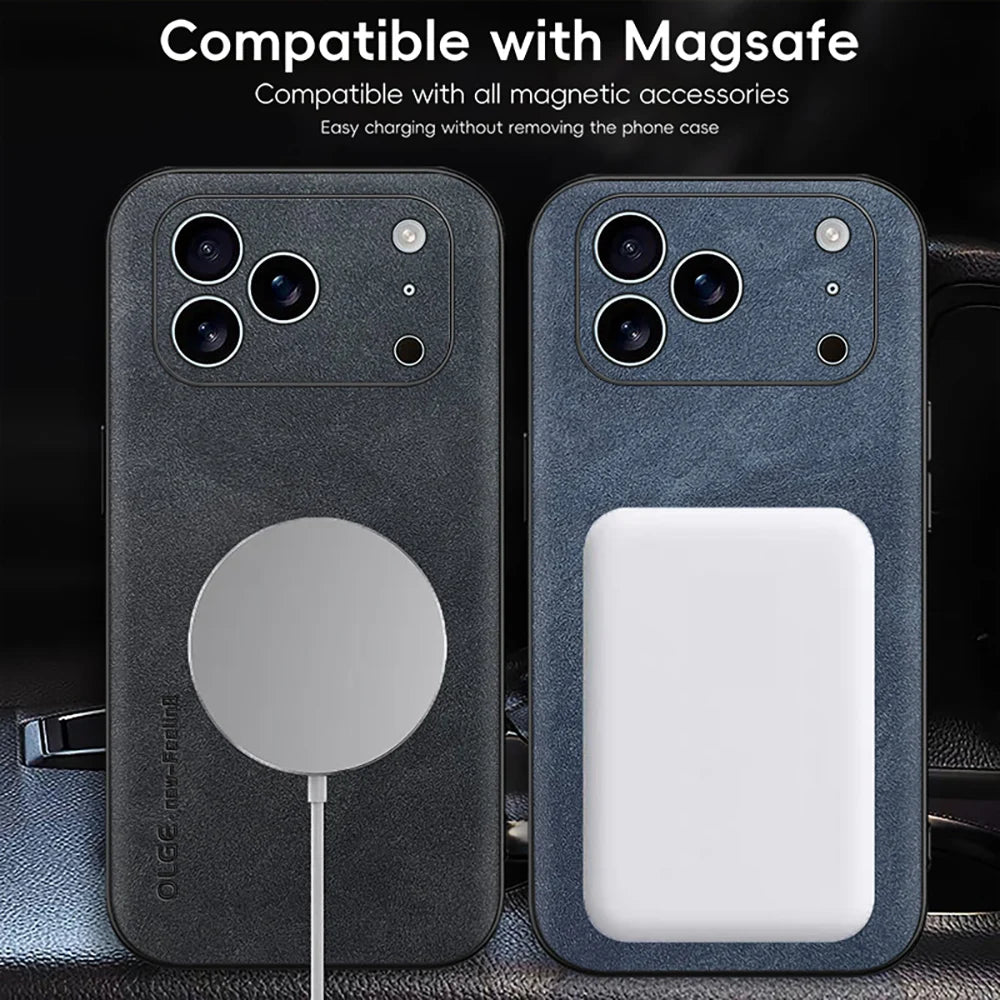 LUXEGUARD – Premium-skyddsfodral i läder med MagSafe för iPhone