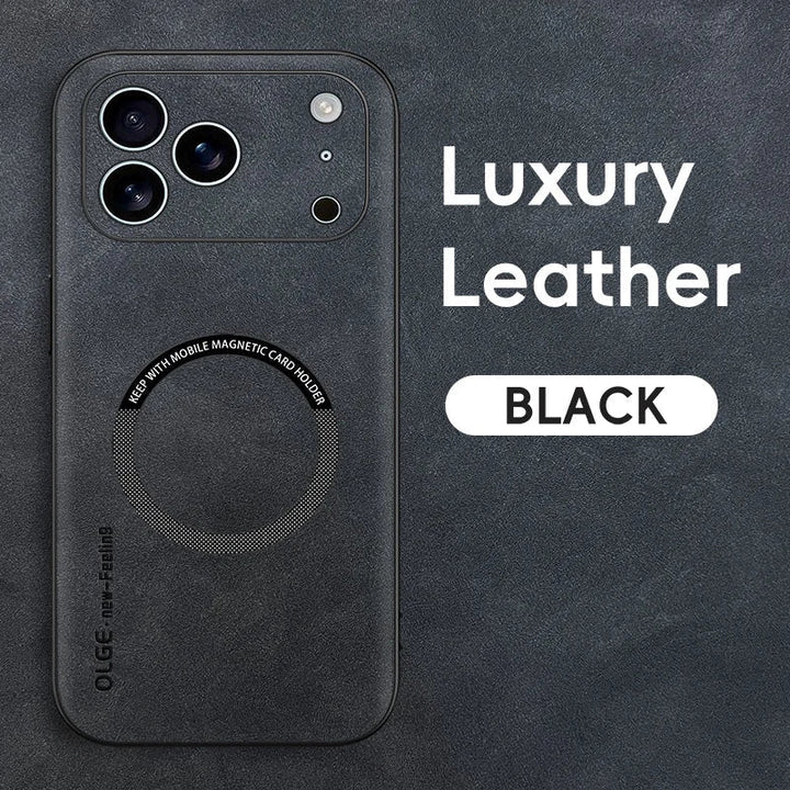 LUXEGUARD – Premium-skyddsfodral i läder med MagSafe för iPhone