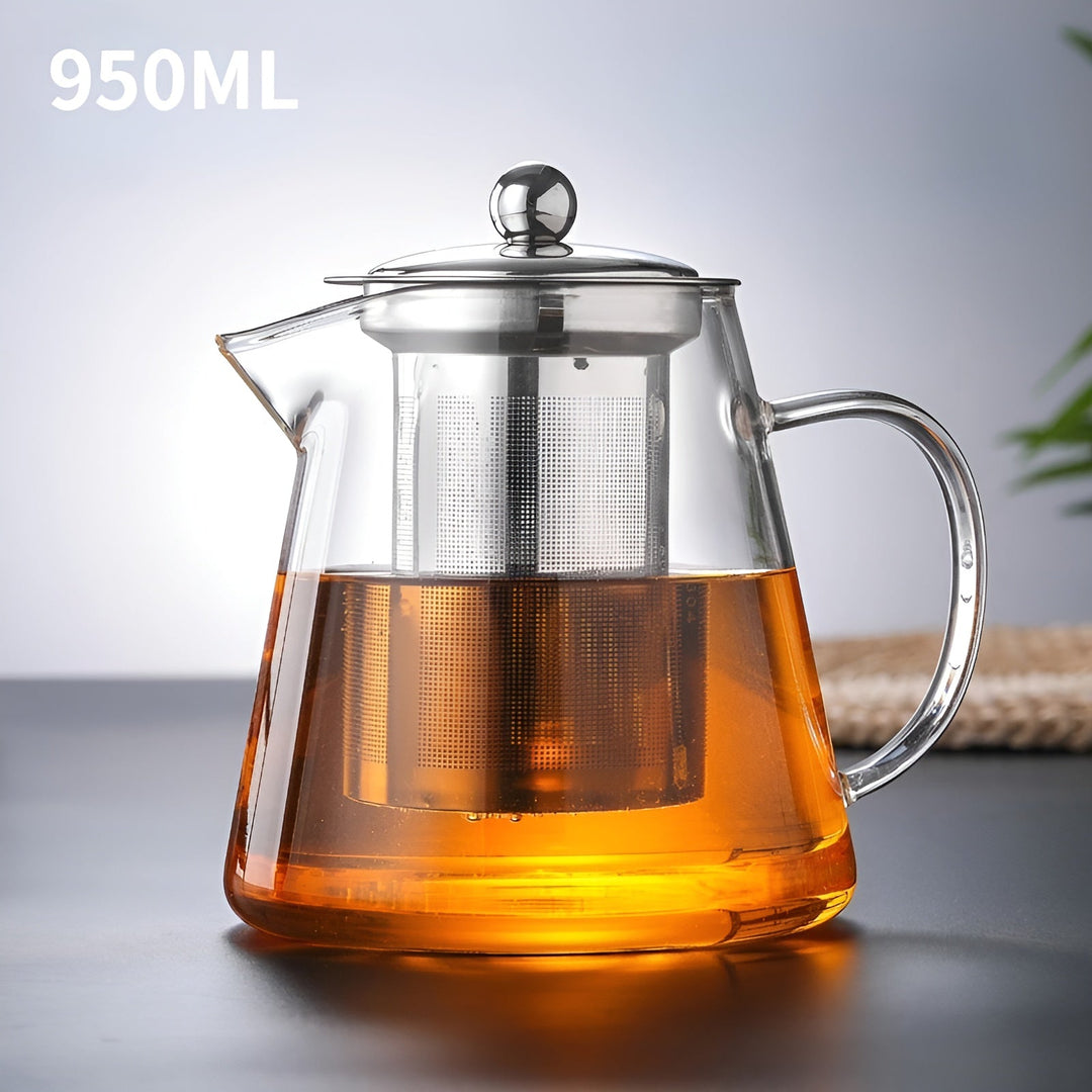 Värmebeständigt teservice i borosilikatglas – med filter | Idealisk för beredning av blommote