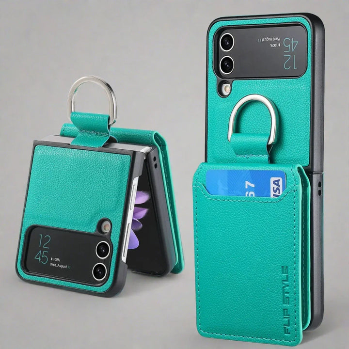 Samsung Z Flip 4 / Flip 3 Fodral | Läder Plånbok Korthållare Ringhållare Ställ