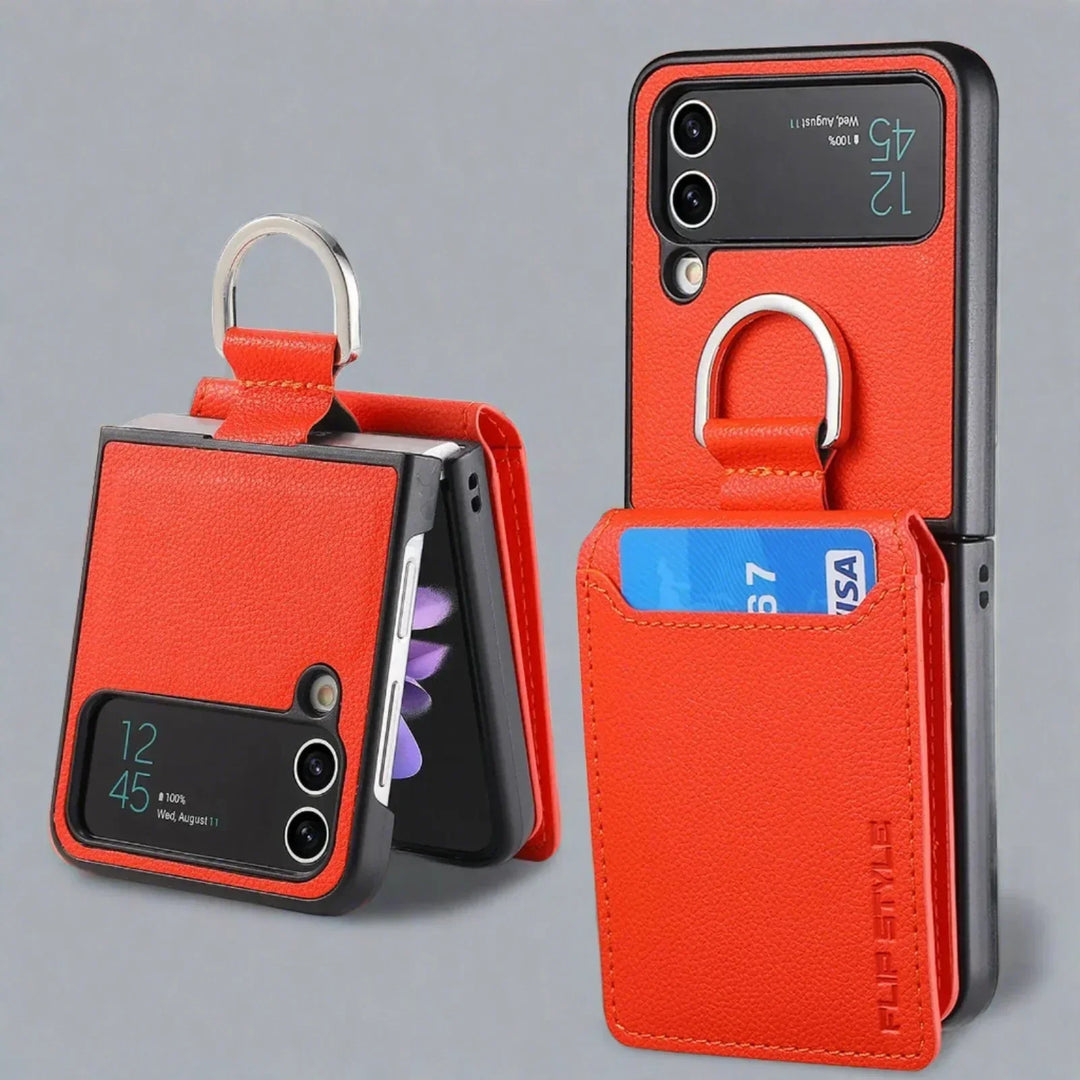 Samsung Z Flip 4 / Flip 3 Fodral | Läder Plånbok Korthållare Ringhållare Ställ
