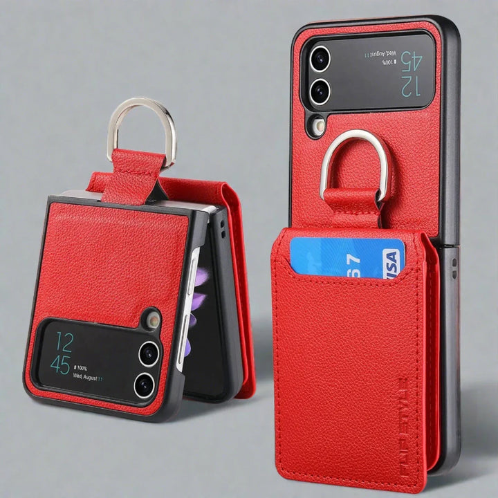 Samsung Z Flip 4 / Flip 3 Fodral | Läder Plånbok Korthållare Ringhållare Ställ