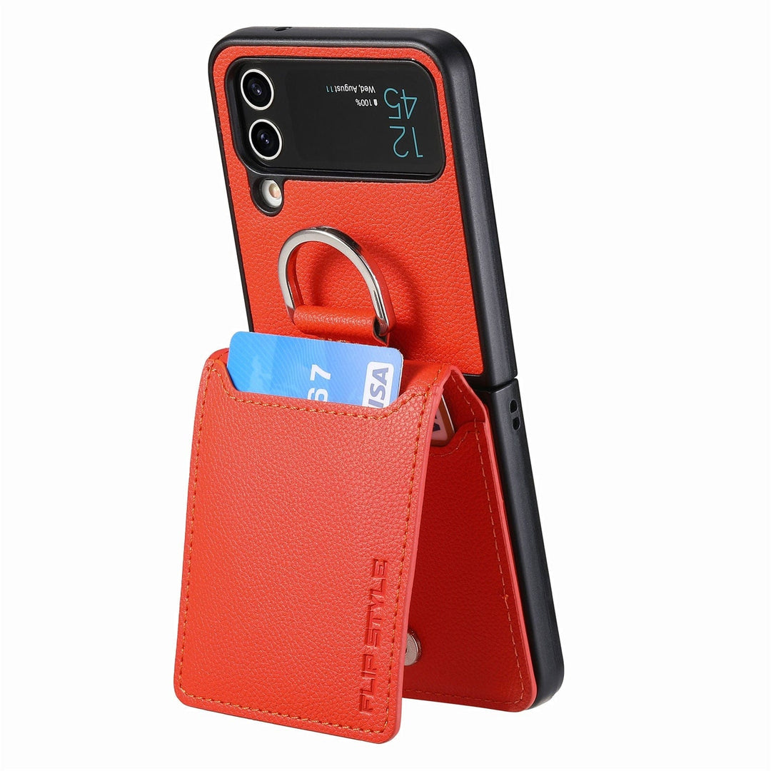 Samsung Z Flip 4 / Flip 3 Fodral | Läder Plånbok Korthållare Ringhållare Ställ