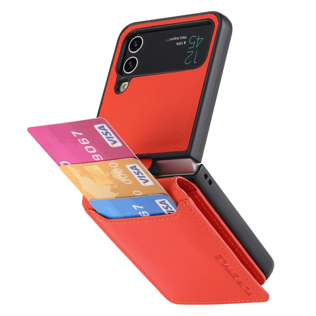 Samsung Z Flip 4 / Flip 3 Fodral | Läder Plånbok Korthållare Ringhållare Ställ