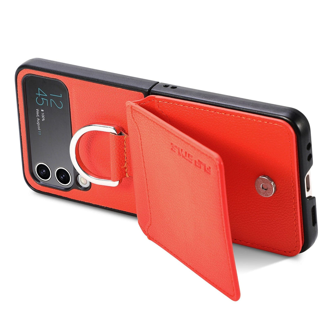 Samsung Z Flip 4 / Flip 3 Fodral | Läder Plånbok Korthållare Ringhållare Ställ