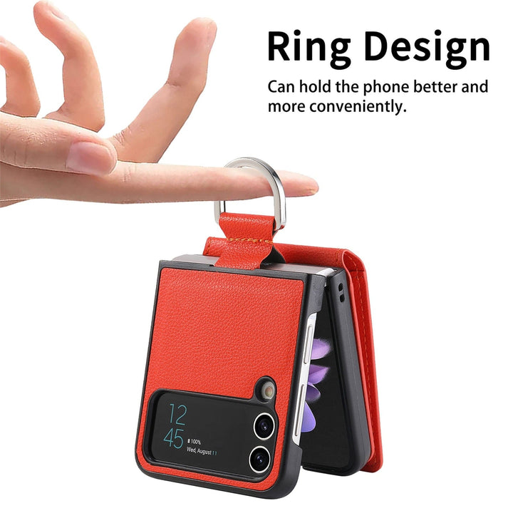 Samsung Z Flip 4 / Flip 3 Fodral | Läder Plånbok Korthållare Ringhållare Ställ