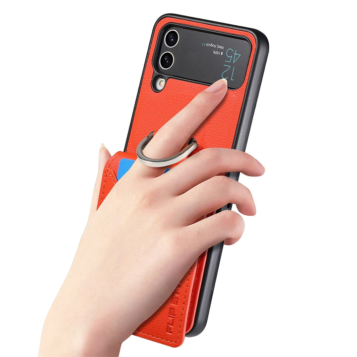 Samsung Z Flip 4 / Flip 3 Fodral | Läder Plånbok Korthållare Ringhållare Ställ