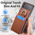Samsung Z Flip 4 / Flip 3 Fodral | Läder Plånbok Korthållare Ringhållare Ställ