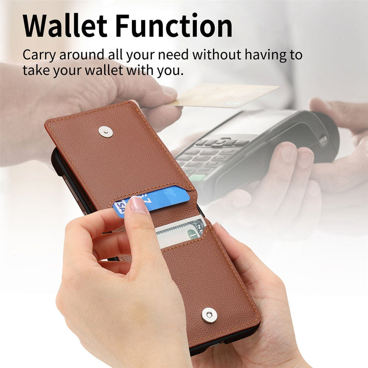 Samsung Z Flip 4 / Flip 3 Fodral | Läder Plånbok Korthållare Ringhållare Ställ
